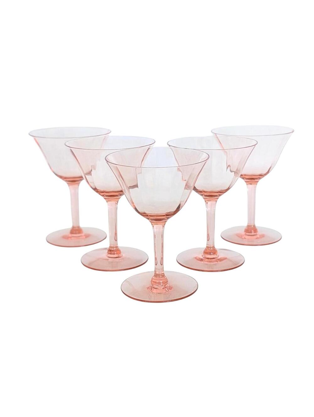 Vintage Tiffin Franciscan Pink Optic Coupe Glasses - Champagne Glass